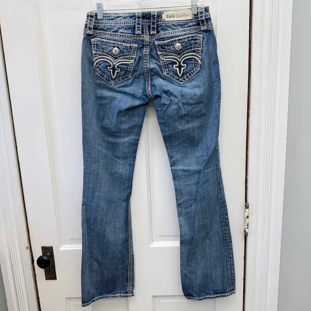 Rock Revival Jamila Bootcut Jeans Womens 29 Blue Denim Embroidered Buckle - Picture 5 of 8